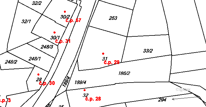 Bojanovice 29, Zlobice na parcele st. 31 v KÚ Bojanovice u Zlobic, Katastrální mapa