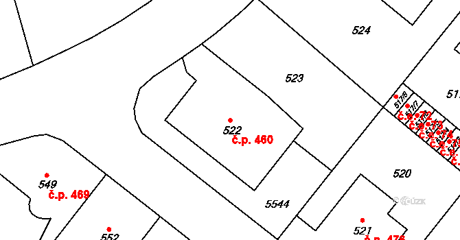 Vyškov-Předměstí 460, Vyškov na parcele st. 522 v KÚ Vyškov, Katastrální mapa