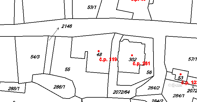 Liptaň 119 na parcele st. 48 v KÚ Liptaň, Katastrální mapa