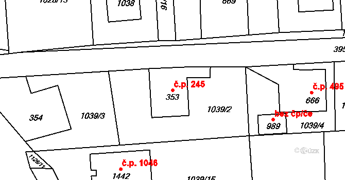 Kozlovice 245 na parcele st. 353 v KÚ Kozlovice, Katastrální mapa