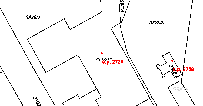Kročehlavy 2725, Kladno na parcele st. 3328/11 v KÚ Kročehlavy, Katastrální mapa