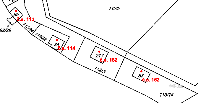 Štěnkov 182, Třebechovice pod Orebem na parcele st. 217 v KÚ Štěnkov, Katastrální mapa