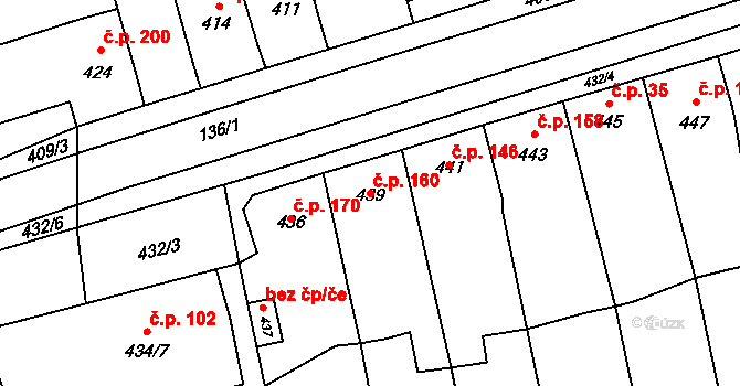 Grygov 160 na parcele st. 439 v KÚ Grygov, Katastrální mapa