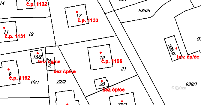 Hořovice 1196 na parcele st. 19 v KÚ Velká Víska, Katastrální mapa