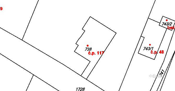 Tochovice 117 na parcele st. 738 v KÚ Tochovice, Katastrální mapa