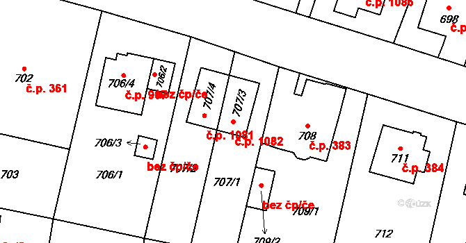 Jilemnice 1082 na parcele st. 707/3 v KÚ Jilemnice, Katastrální mapa