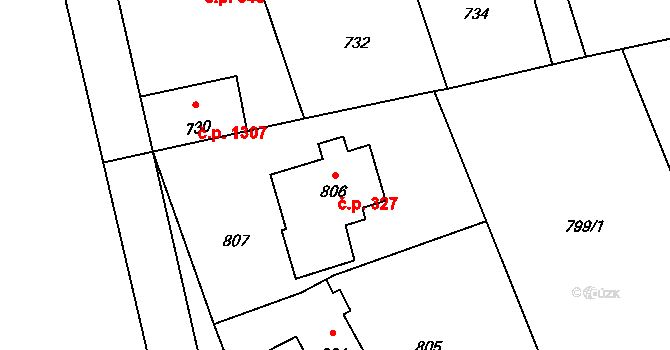 Lutyně 327, Orlová na parcele st. 806 v KÚ Horní Lutyně, Katastrální mapa