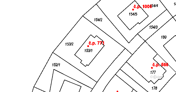 Klíše 771, Ústí nad Labem na parcele st. 153/1 v KÚ Klíše, Katastrální mapa