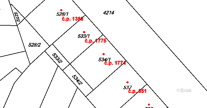 Ústí nad Labem-centrum 1774, Ústí nad Labem na parcele st. 534/1 v KÚ Ústí nad Labem, Katastrální mapa