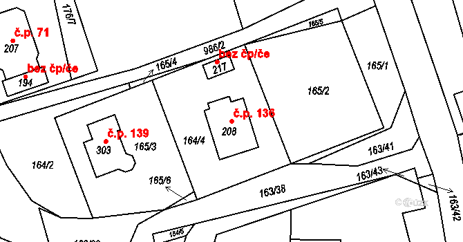 Krasíkov 136 na parcele st. 208 v KÚ Krasíkov, Katastrální mapa