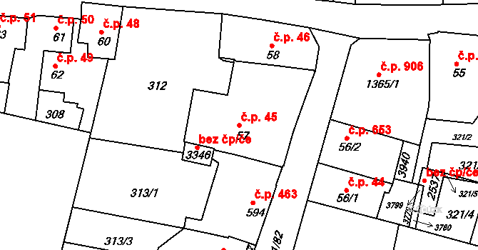 Lysá nad Labem 45 na parcele st. 57 v KÚ Lysá nad Labem, Katastrální mapa