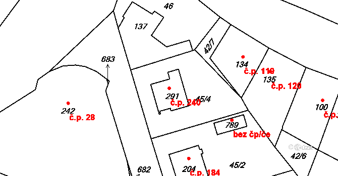 Přední Ptákovice 240, Strakonice na parcele st. 291 v KÚ Přední Ptákovice, Katastrální mapa