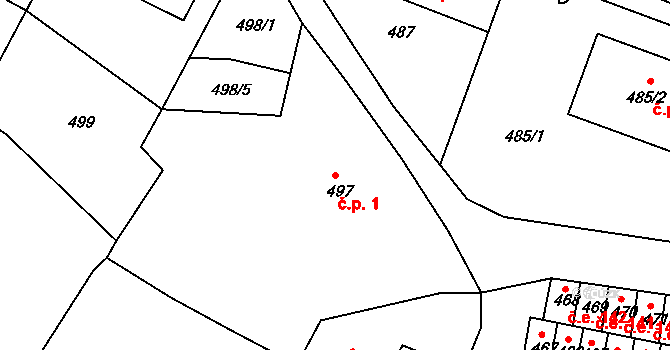 Miřetice u Klášterce nad Ohří 1, Klášterec nad Ohří na parcele st. 497 v KÚ Miřetice u Klášterce nad Ohří, Katastrální mapa