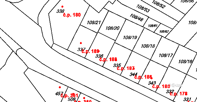 Podklášteří 188, Třebíč na parcele st. 336 v KÚ Podklášteří, Katastrální mapa