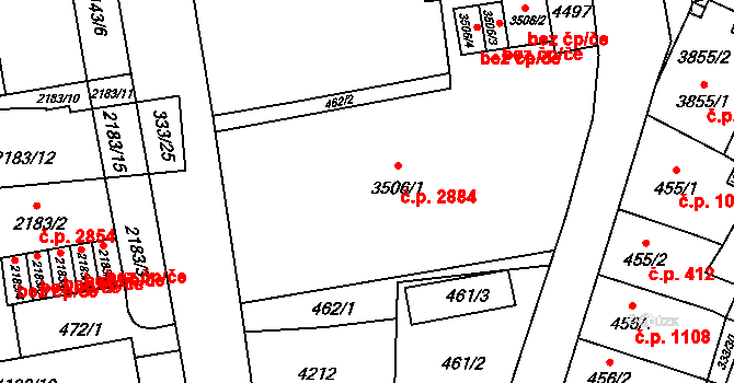 Břeclav 2884 na parcele st. 3506/1 v KÚ Břeclav, Katastrální mapa