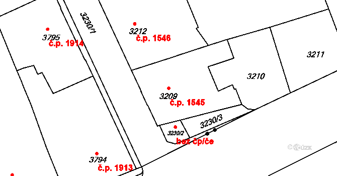 Černá Pole 1545, Brno na parcele st. 3209 v KÚ Černá Pole, Katastrální mapa