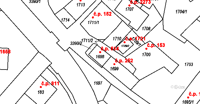 Pelhřimov 514 na parcele st. 1698 v KÚ Pelhřimov, Katastrální mapa