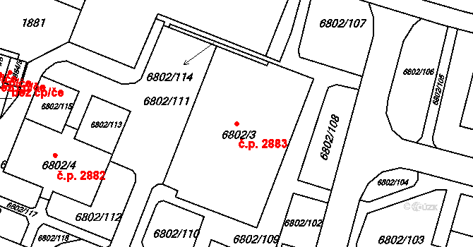 Frýdek 2883, Frýdek-Místek na parcele st. 6802/3 v KÚ Frýdek, Katastrální mapa