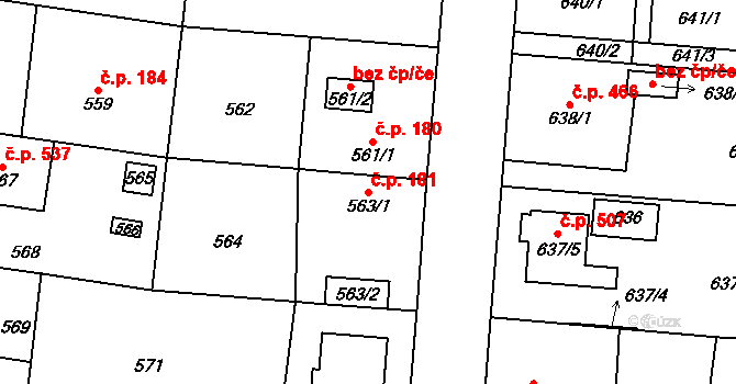Dubeč 181, Praha na parcele st. 563/1 v KÚ Dubeč, Katastrální mapa