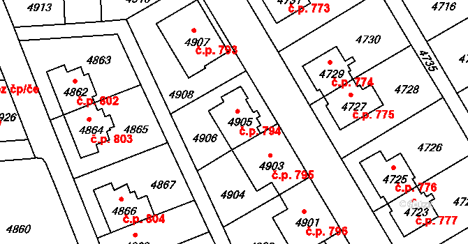 Záběhlice 794, Praha na parcele st. 4905 v KÚ Záběhlice, Katastrální mapa