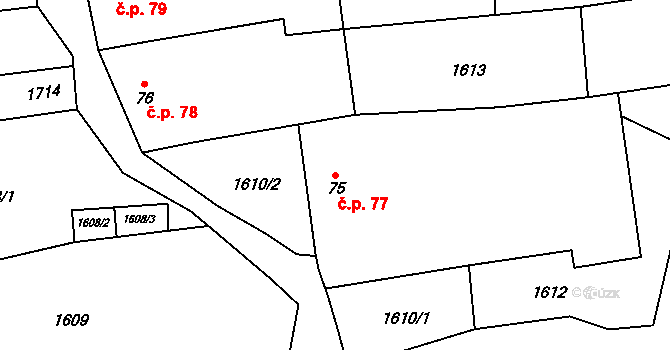 Volfířov 77 na parcele st. 75 v KÚ Volfířov, Katastrální mapa