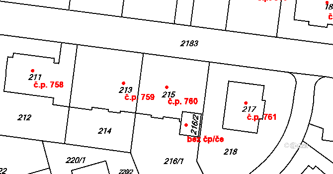 Střešovice 760, Praha na parcele st. 215 v KÚ Střešovice, Katastrální mapa