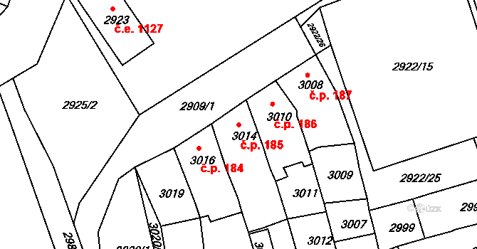 Jirkov 185 na parcele st. 3014 v KÚ Jirkov, Katastrální mapa