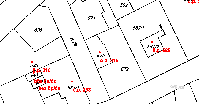 Liberec VII-Horní Růžodol 315, Liberec na parcele st. 572 v KÚ Horní Růžodol, Katastrální mapa