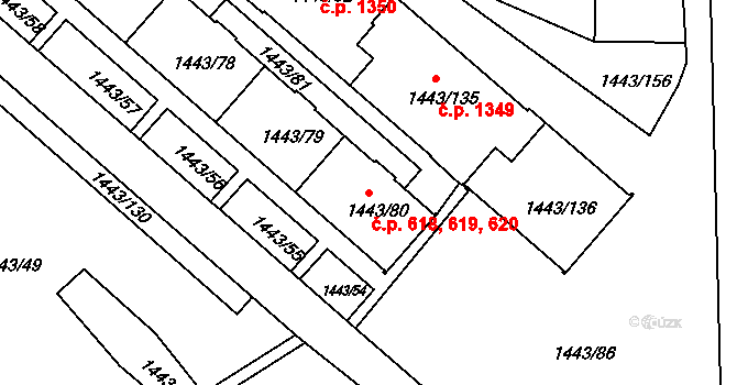 Liberec XIV-Ruprechtice 618,619,620, Liberec na parcele st. 1443/80 v KÚ Ruprechtice, Katastrální mapa
