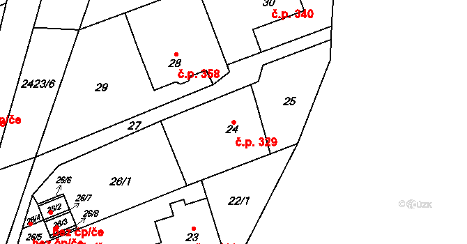 Lázně Darkov 329, Karviná na parcele st. 24 v KÚ Darkov, Katastrální mapa