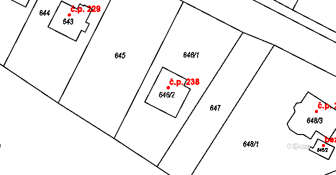 Poříčí 238, Boršov nad Vltavou na parcele st. 646/2 v KÚ Boršov nad Vltavou, Katastrální mapa
