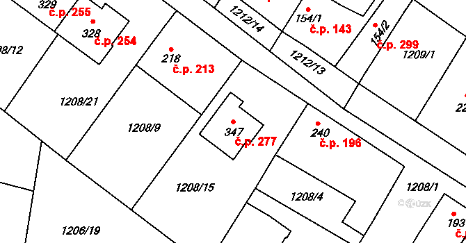Záboří nad Labem 277 na parcele st. 347 v KÚ Záboří nad Labem, Katastrální mapa