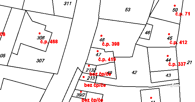 Týnec nad Labem 419 na parcele st. 47 v KÚ Týnec nad Labem, Katastrální mapa
