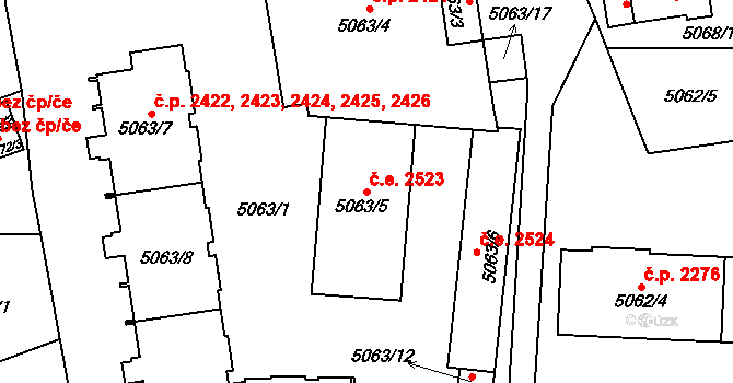Východní Předměstí 2523, Plzeň na parcele st. 5063/5 v KÚ Plzeň, Katastrální mapa