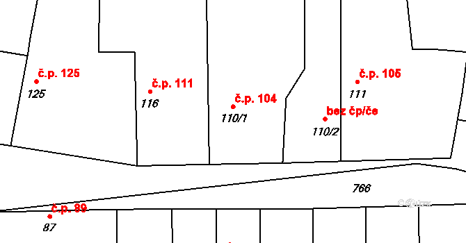 Krpy 104, Kropáčova Vrutice na parcele st. 110/1 v KÚ Krpy, Katastrální mapa