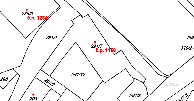 Lovosice 1158 na parcele st. 291/7 v KÚ Lovosice, Katastrální mapa