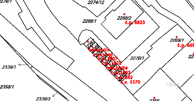 Chomutov 1007 na parcele st. 2265 v KÚ Chomutov I, Katastrální mapa