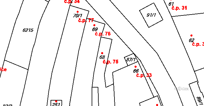 Korytná 75 na parcele st. 68 v KÚ Korytná, Katastrální mapa