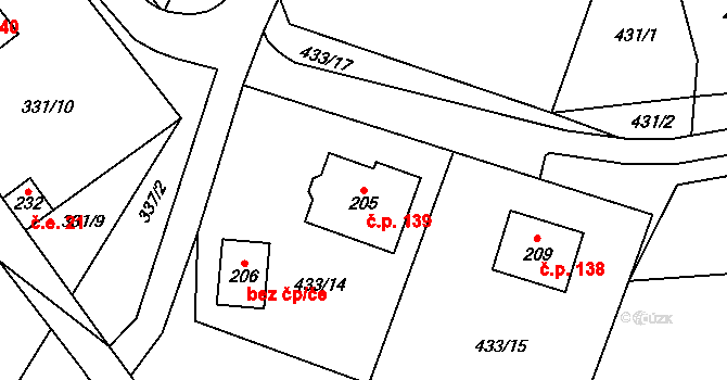 Jeníkov 139 na parcele st. 205 v KÚ Jeníkov u Duchcova, Katastrální mapa