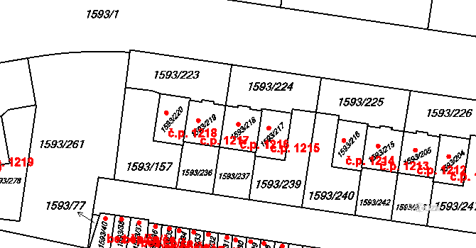 Kosmonosy 1216 na parcele st. 1593/218 v KÚ Kosmonosy, Katastrální mapa