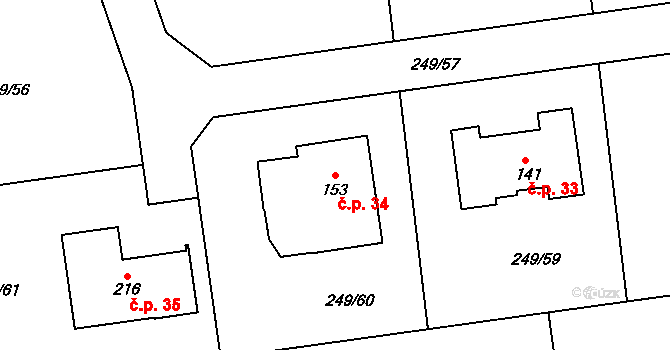 Hněvousice 34, Mnichovo Hradiště na parcele st. 153 v KÚ Sychrov nad Jizerou, Katastrální mapa