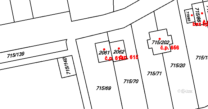 Loket 614 na parcele st. 2061 v KÚ Loket, Katastrální mapa