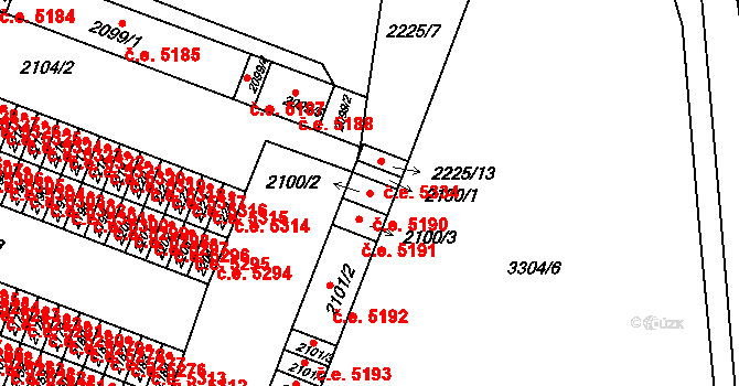 Kadaň 5190 na parcele st. 2100/2 v KÚ Kadaň, Katastrální mapa