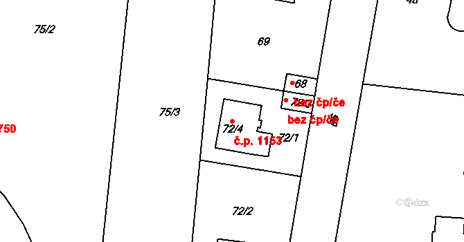 Řevnice 1153 na parcele st. 72/4 v KÚ Řevnice, Katastrální mapa