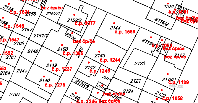 Předměstí 1244, Litoměřice na parcele st. 2143 v KÚ Litoměřice, Katastrální mapa