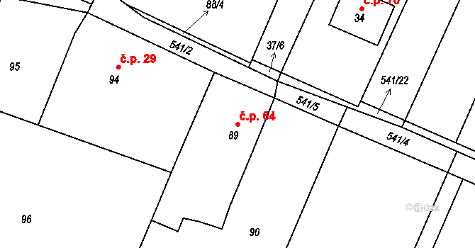 Košíkov 64, Velká Bíteš na parcele st. 89 v KÚ Košíkov, Katastrální mapa