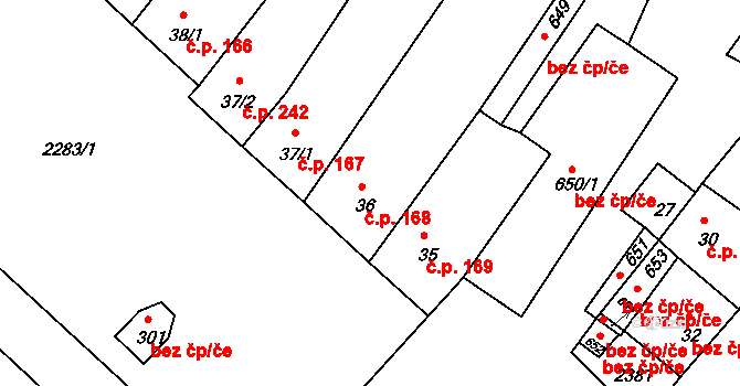 Křižanov 168 na parcele st. 36 v KÚ Křižanov, Katastrální mapa