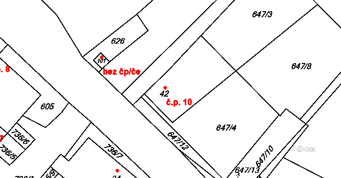 Laštovičky 10, Rousměrov na parcele st. 42 v KÚ Rousměrov, Katastrální mapa