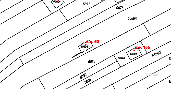 Strážnice 60 na parcele st. 6080/3 v KÚ Strážnice na Moravě, Katastrální mapa