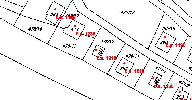 Horní Lhota 1218 na parcele st. 354 v KÚ Horní Lhota u Ostravy, Katastrální mapa